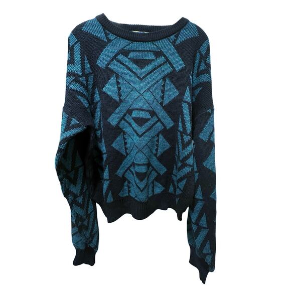 VTG Cosby Sweater Mens XL Blue Abstract Geometric Knit Pullover Crewneck 90s Y2K - Picture 5 of 14